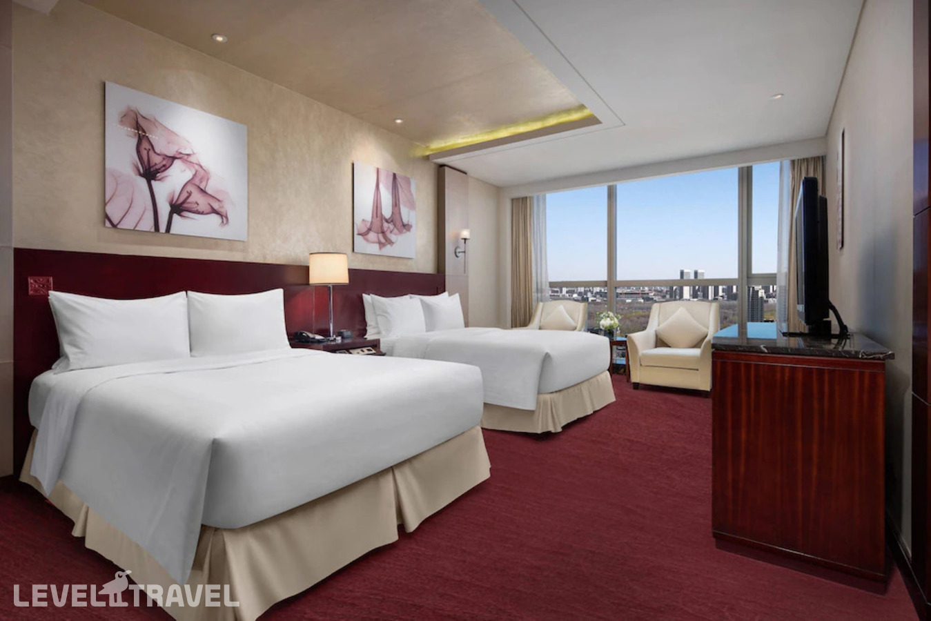 фотографии номера Делюкс с видом на город (две двуспальные кровати) отеля Beijing Marriott Hotel Northeast в Китай(Пекин) - фото №3